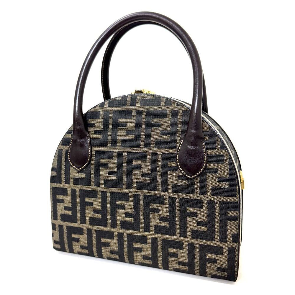 FENDI Zucca Handbag Vanity Bag Brown Canvas